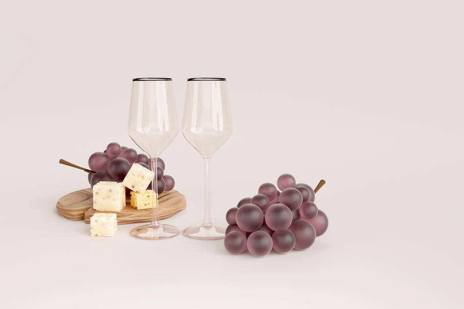 A serene vineyard scene with rows of organic grapevines under a golden sunset